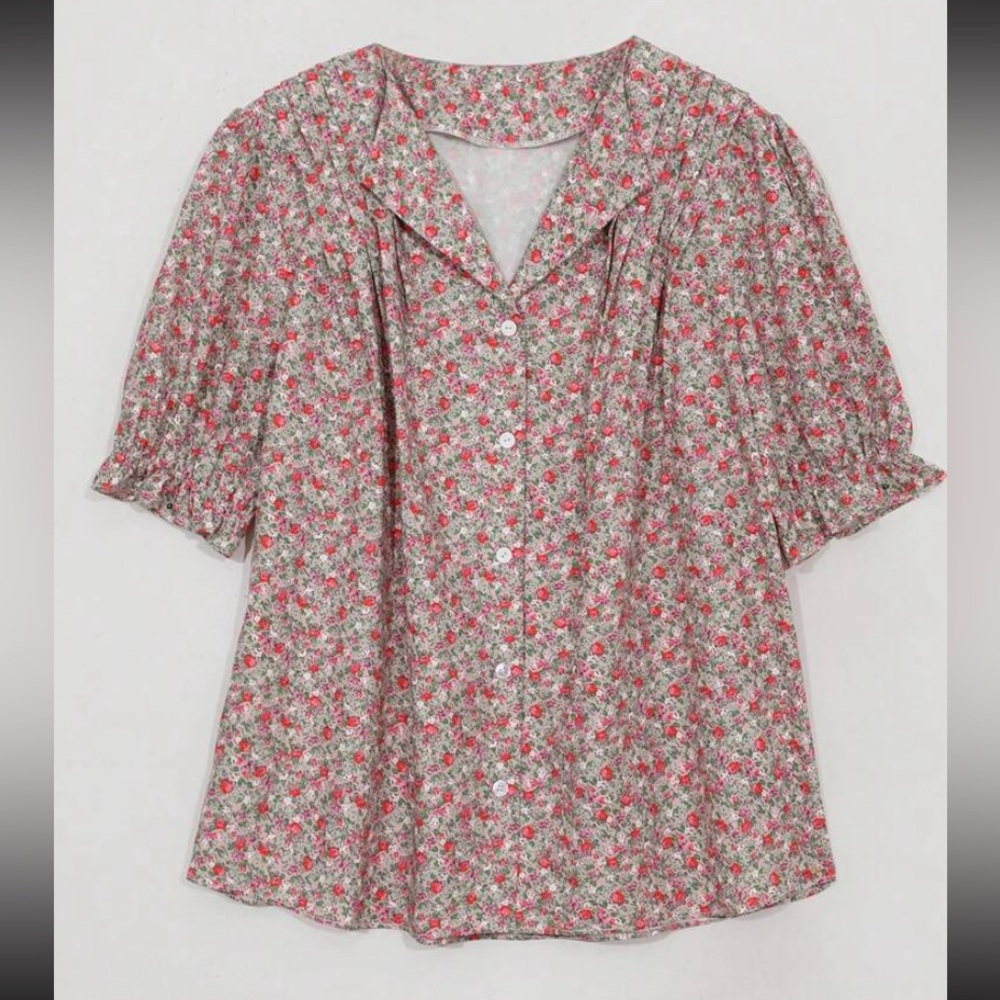 DAZY Short Sleeve Blouse with Vintage Floral Print Size XL